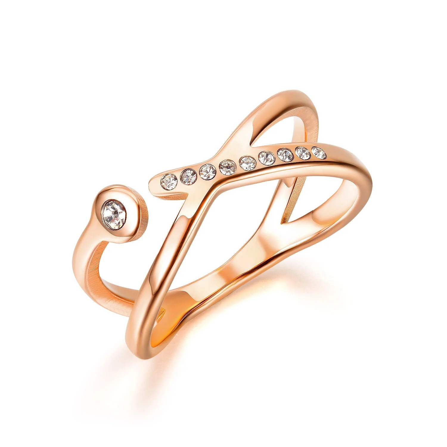 

Plated Rose Gold Jewelry CZ Stone Women 316L Stainless Steel Index Finger Ring