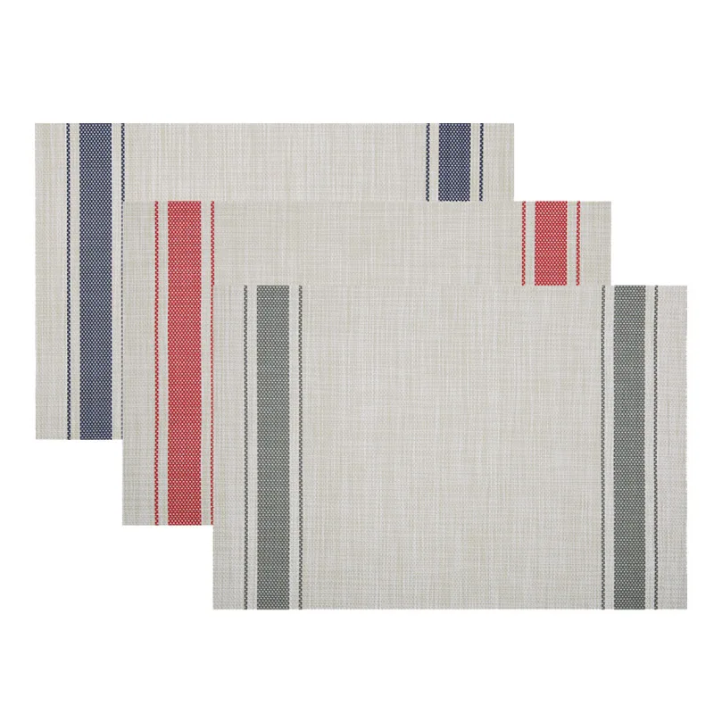 

Promotional Hot Sale Quality Waterproof Table Kitchen Unique Woven Placemat PVC Materials and Woven Process, Red, navy blue, gray