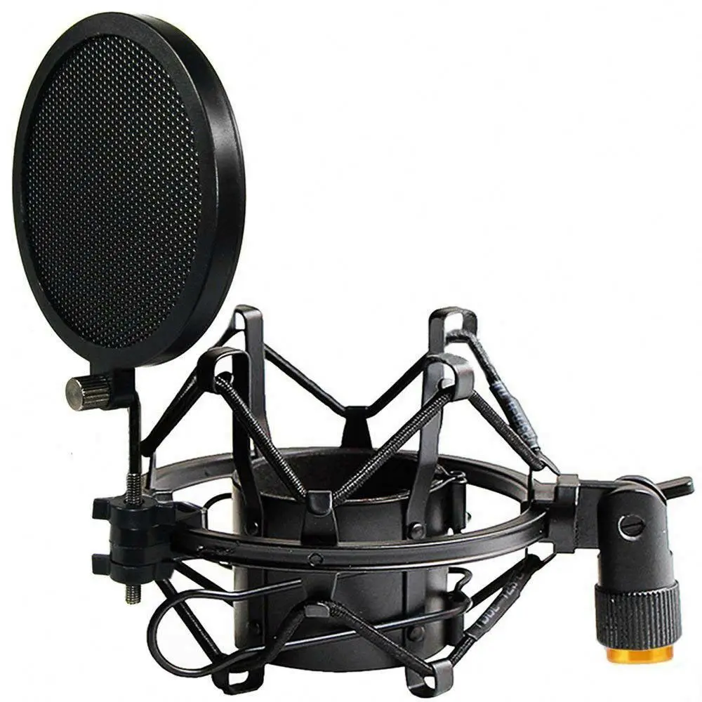 

41mm -45mm Metal Mic Shock Mount Microphone small mic pop Filter Mic Holder Clip connector adapter stand Set, Black