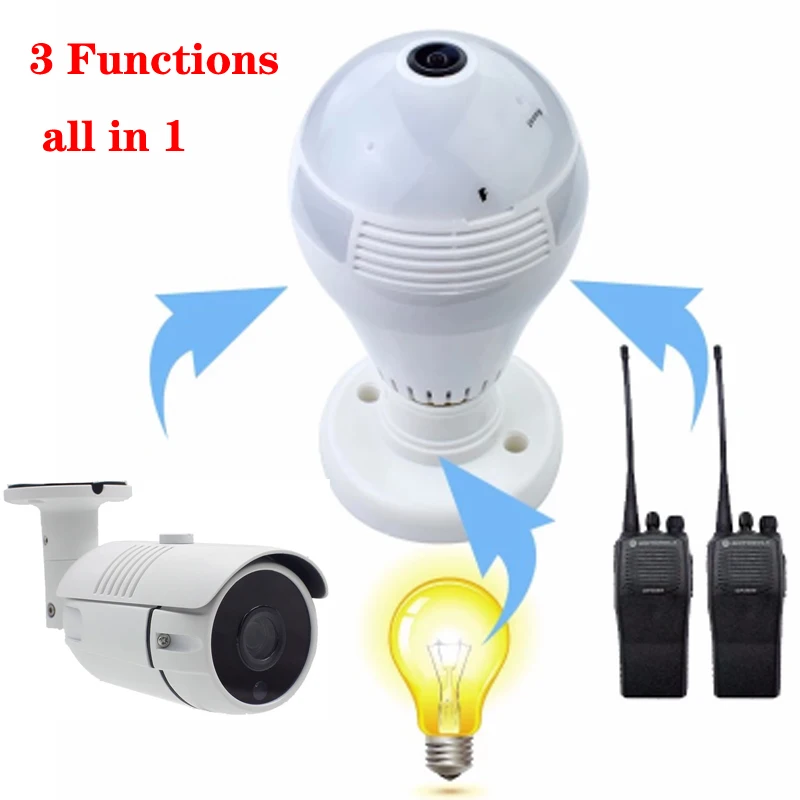Wireless Hidden Vr Panoramic Light Bulb Camera Fisheye 360 Degrees