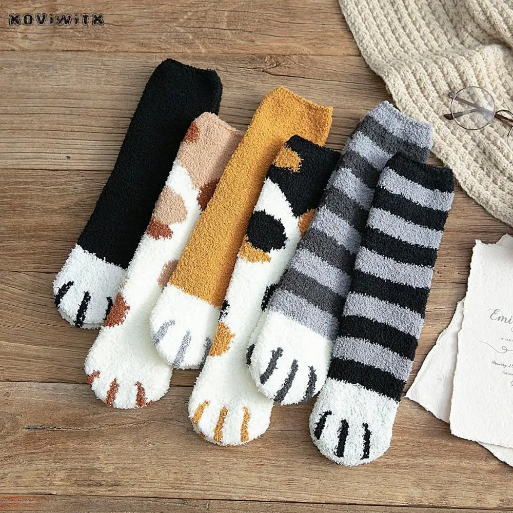 

Factory OEM Wholesale Japanese Style Cute Cat Paws Pattern Coral Fleece Socks Unisex Winter Warm Tube Socks Women, Colors