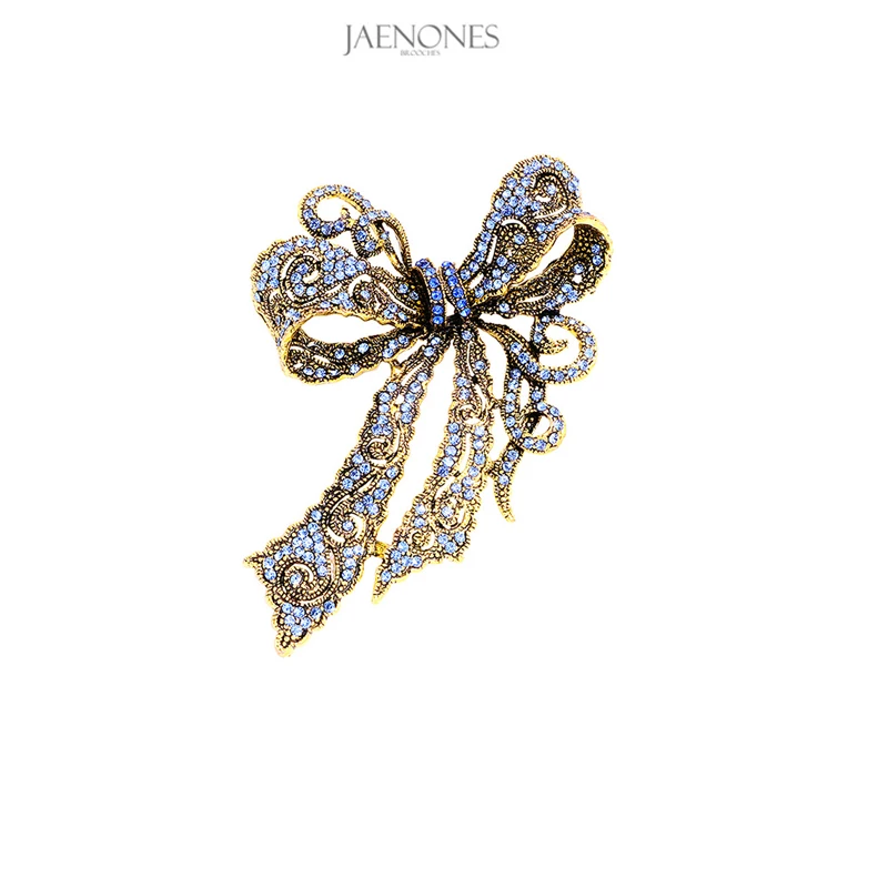 

JAENONES Luxury Custom Fashion Designer Rhinestone Alloy Brooch Vintage Bow Brooches For Women