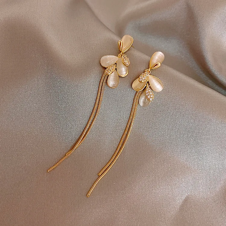 

fashion trendy gold plated long fire opal earrings