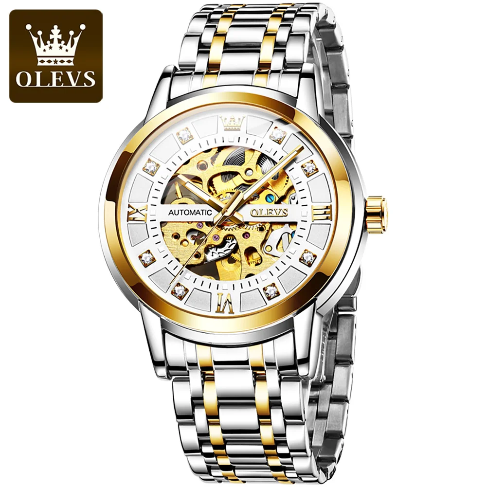 

OLEVS 9901 Watch Fashion Men Diamond Automatic Mechanical Alloy Case Water Resistant Feature Timepiece Relogio Masculino Clock