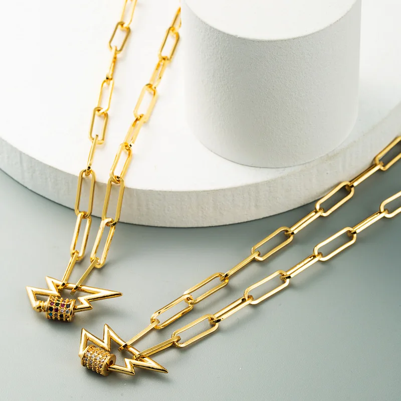 

Lightning Shape Pendant Necklace Women Jewelry Gold Plating Micro Pave CZ Necklace