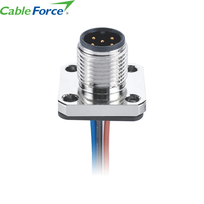 

M12 A Code Male 5 Pin Flange Type Panel Connector Front Fastened End with 0.2M Single Wire