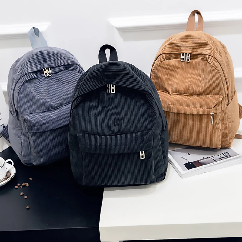 

2019 New Corduroy Fashion Mini Backpack Women Autumn Shoulder Bag Pure Color Female Mochila Bagpack, 4colors