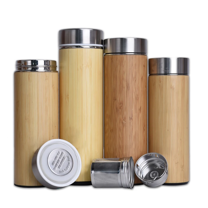 

500ml Custom Acceptable Bamboo Flask Thermo Cup Bamboo Water Bottle with Stainless Steel New Bamboo Mug, Natural bamboo color