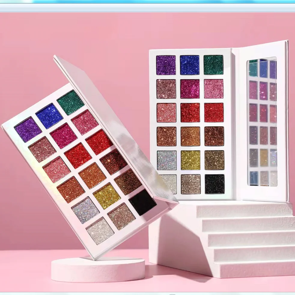 

2022 new high pigment makeup eye shadow palette private label glitter eye shadow palette white palette collection, 18 colors