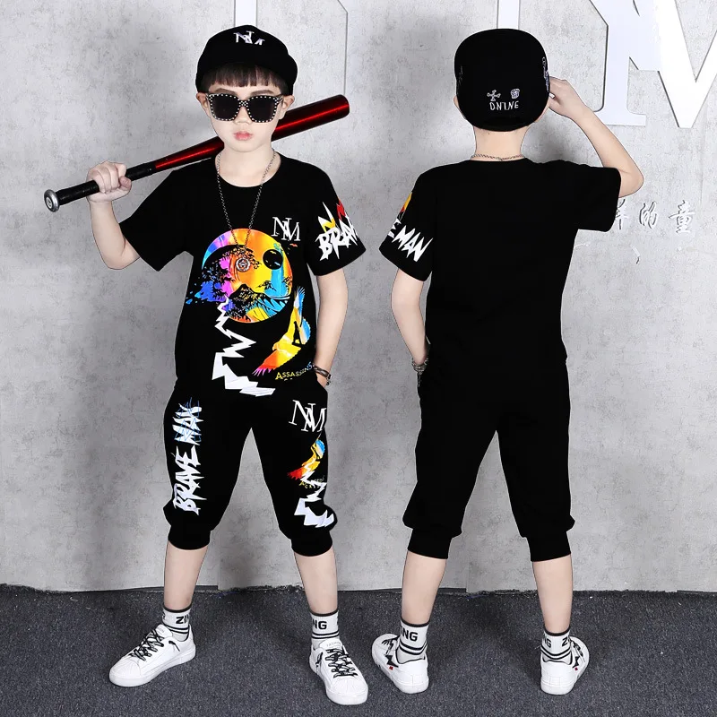 

Boutique children's kids boys clothing 2021 summer suit children's casual summer handsome T-sleeve + pants two-piece wholesale