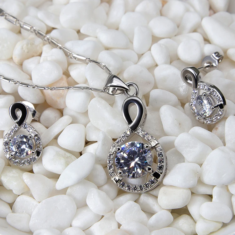 

XUNBEI New Infinite Jewelry Diamond Earrings 925 Sterling Silver Necklace Set