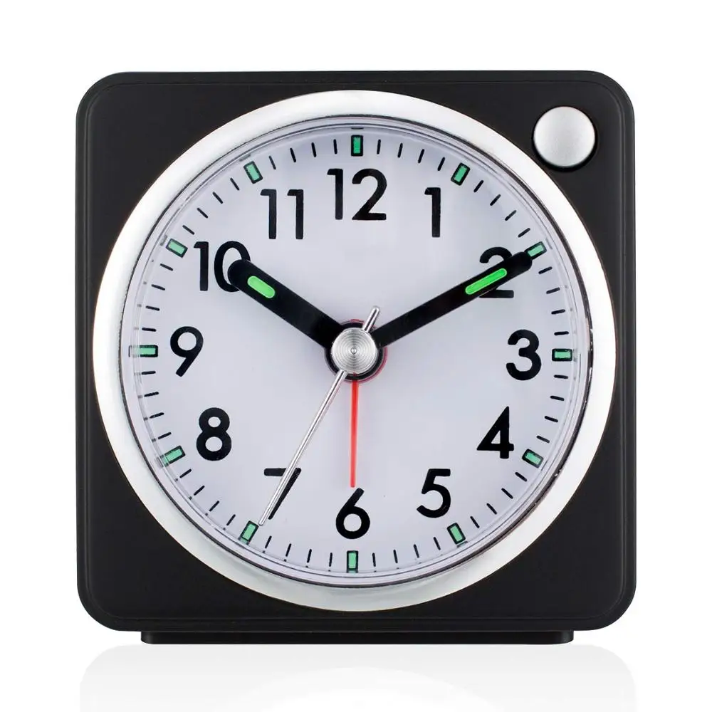 

Imarch BB06602 plastic mini size silent sweep travel alarm clock, Black white silver blue or customize