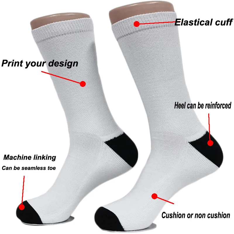 

custom logo printing white polyester blank sublimation socks, Multi colors