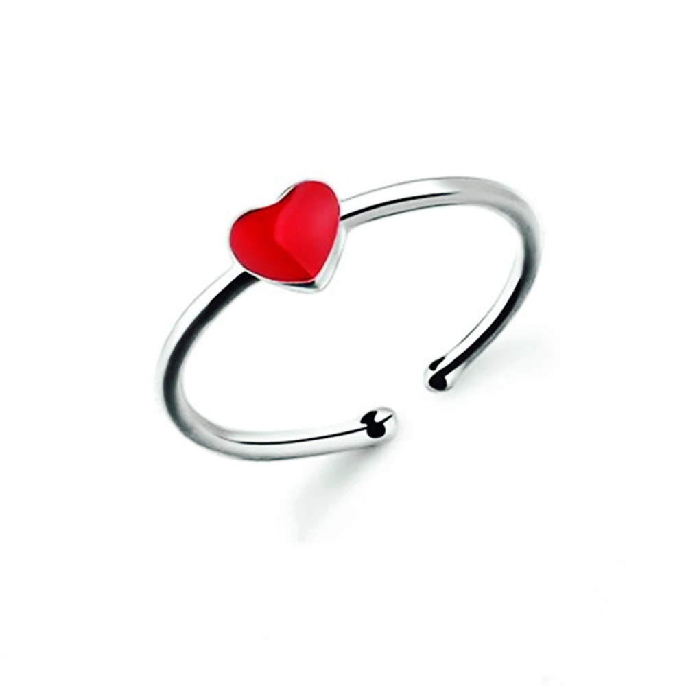 

Korean version of delicate heart ring with red heart