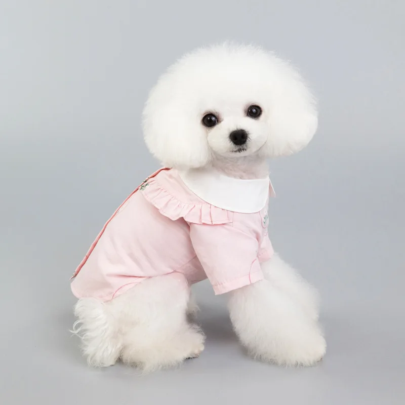 

Cute Pet clothes Spring and Summer Dog Dress Lace Shirt Solid Color Pet Clothing