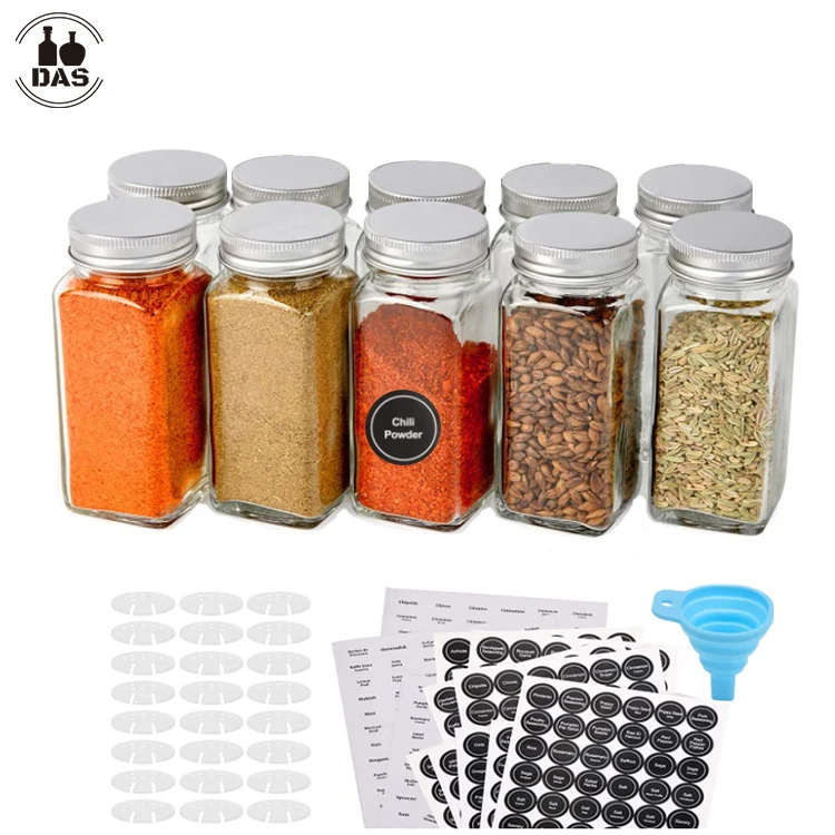 

Topsale 4oz 120ml Empty Square Kitchen Storage Salt Pepper Seasoning Bottle Container Glass Spice Jar with Lids in bulk, Clear, customer requirements