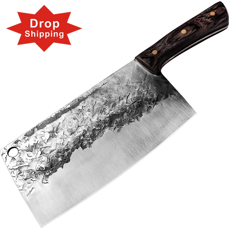 

Dropshipping 8 inch Handmade Full Tang Forged High-carbon Steel Wenge wood handle Kitchen Knives Chef Cleaver Butcher knife, Silver