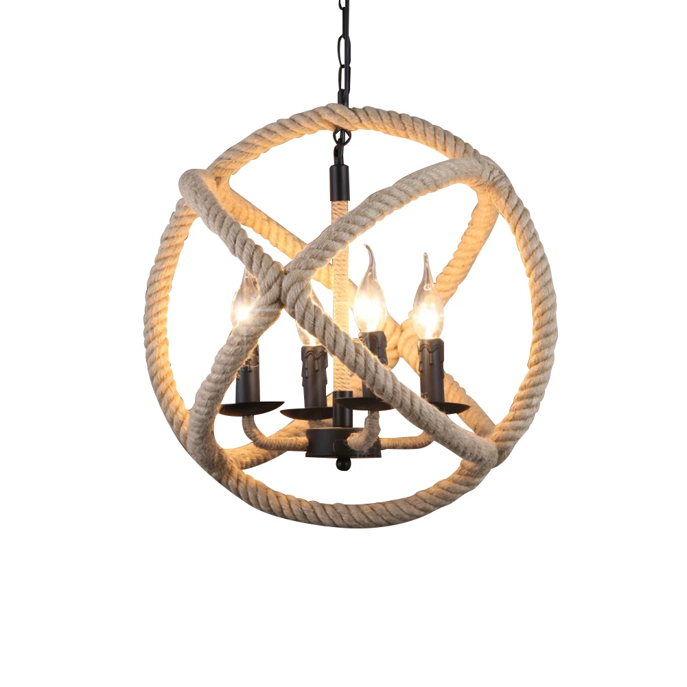 

Hemp Rope Braided Ball Shape LED E14 Bulb Chandelier Vintage Coffee Shop Decoration Lamp