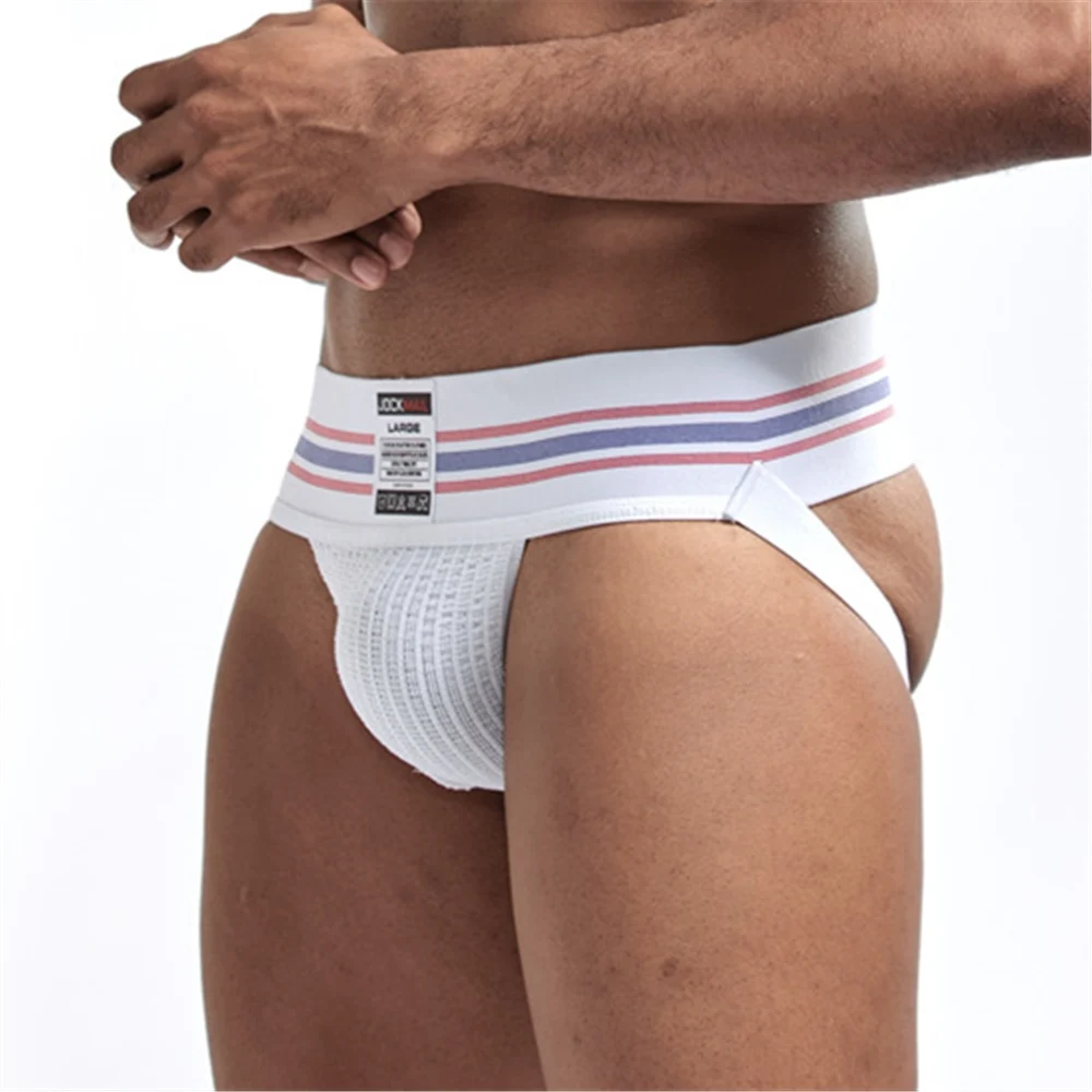 

JOCKMAIL gay jockstrap homme passion Men sexy thongs underwear white wide belt boxer briefs, Black