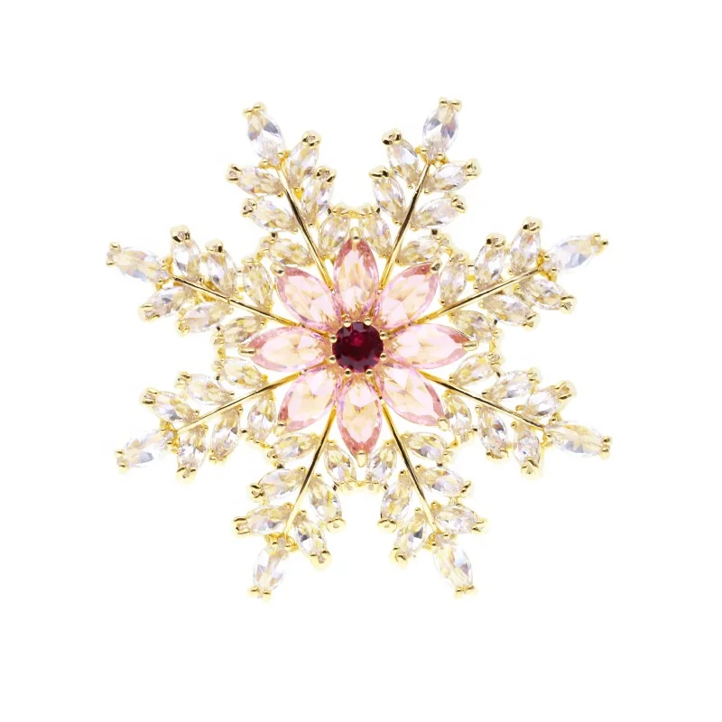 

XILIANGFEIZI Latest High Quality Luxury Flower Brooches Fashion Women Colorful Zircon Corsage Snowflake Brooch, Pink, yellow