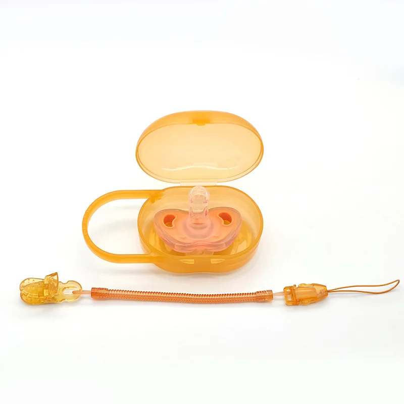 

Low MOQ BPA Free food grade silicone pacifier with clip and case