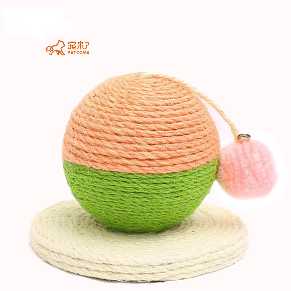 

PETCOME Manufacturers Direct Sale Sisal Interactive Scratch Ball Cat Toy With Bell, As picture