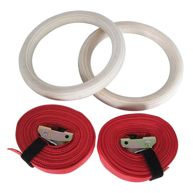 

Wood Gym Rings Power Training Color Nylon Strap Wooden Gymnastic Rings