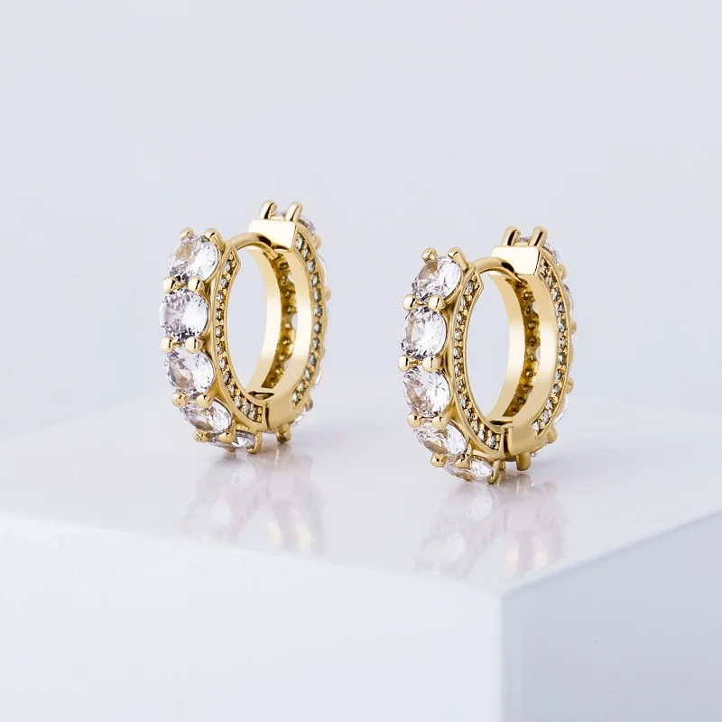 

Hot sale Women Stud Earrings Bling Jewelry 5A CZ stones Cubic Zircon Earrings S925 Silver Hoop Hip Hop Stud Earrings