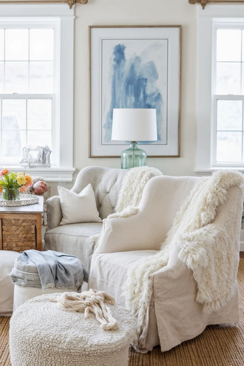 Family-friendly Cape Cod bedroom with bunk beds and nautical prints