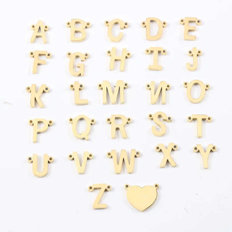 

Stainless Steel A-Z Double hanging hole letters Wholesale Charms pendant for DIY jewelry making, Gold,silver ,rose gold