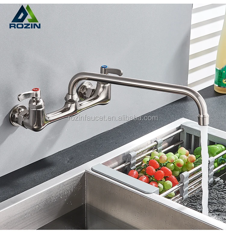 Wall Mounted Bathroom Kitchen Sink Tap Hot Cold Spout Mixer Faucet Brass Chrome 