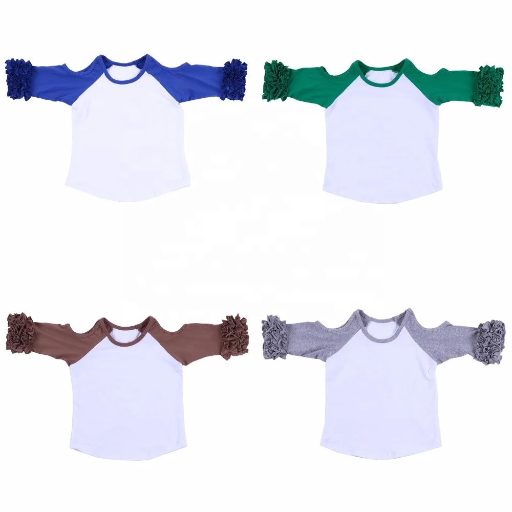 

2019 wholesale raglan kids boutique baby cotton ruffle shirts latest design girls top, All colors on the color chart are available
