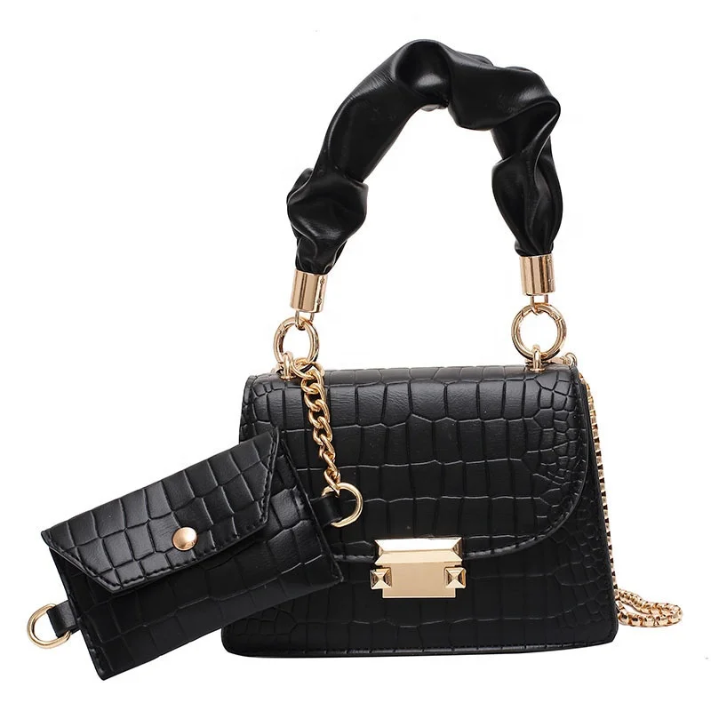 

2021 New Style Ins Hot crocodile pattern fashion Crossbody Chain Handbags Wholesale PU leather Shoulder Bag With Small Wallet, As the picture shown