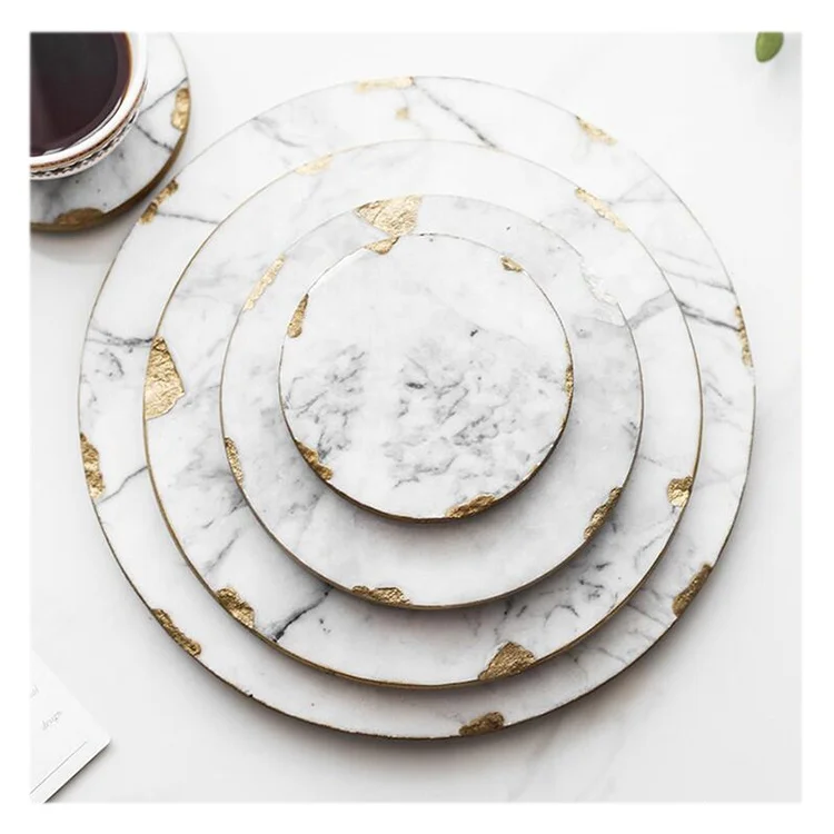 

Hot Sale Gold Thread Marble Plate Round Marble Hexagon Serving Tray Place mat Marble Coasters, As picture