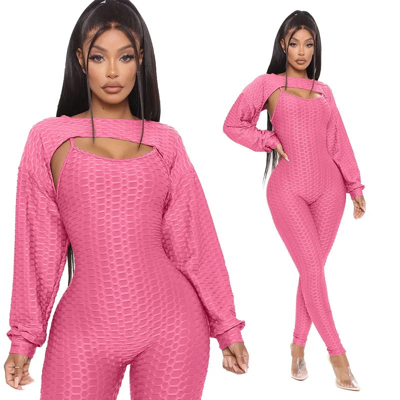 

EB-20030811 2021 New Spring Women Long Sleeve Sets Yoga Pants Two Piece Pants Set Sport Top Sportswear