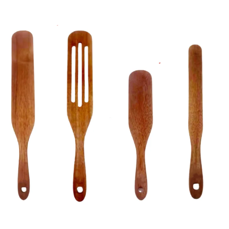 

Factory Wholesale Handmade Spatula Kitchen Tools Set 4 pcs Acacia Wood Utensils Slotted Spurtle Jar Spurtle Non Stick Cookware