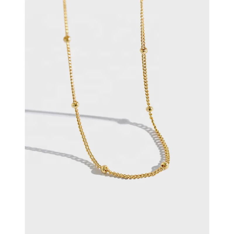 

Korean style Interval small bead short clavicle chains necklace real gold plated Sterling silver choker