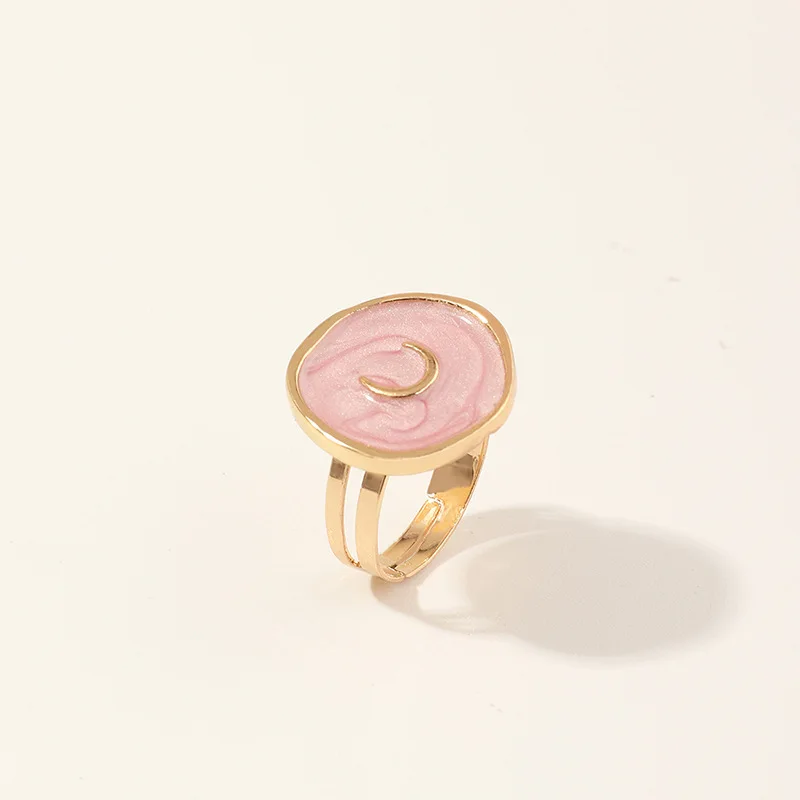 

Yiwu Adjustable Gold Heart Moon Star Lightning Fashion Rings for Women Female Popular Multicolor Pink Oil Drip Gold Ring Jewelry