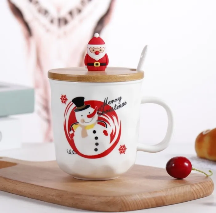 UCHOME New Christmas Ceramic Cup 3-D cartoon with lid spoon mug cup wholesale