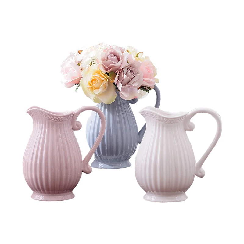 

Unique Design Teapot Shaped Ceramic Vase European-style Creative Flower Vases With Handle for Elegant Home Decor Ornaments