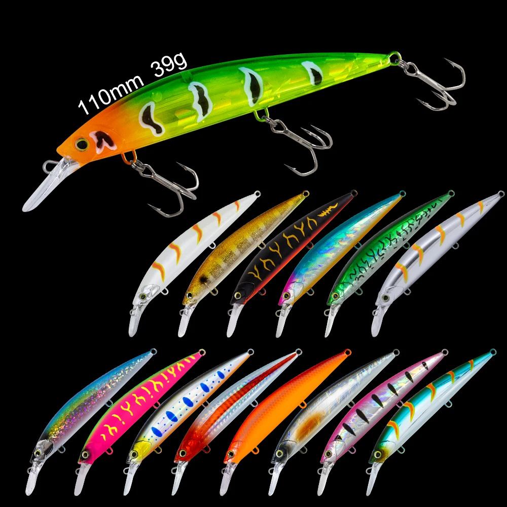 

110mm 39g Thru-Wire Construction minnow hard fishing lure slow sinking wobblers jerkbait