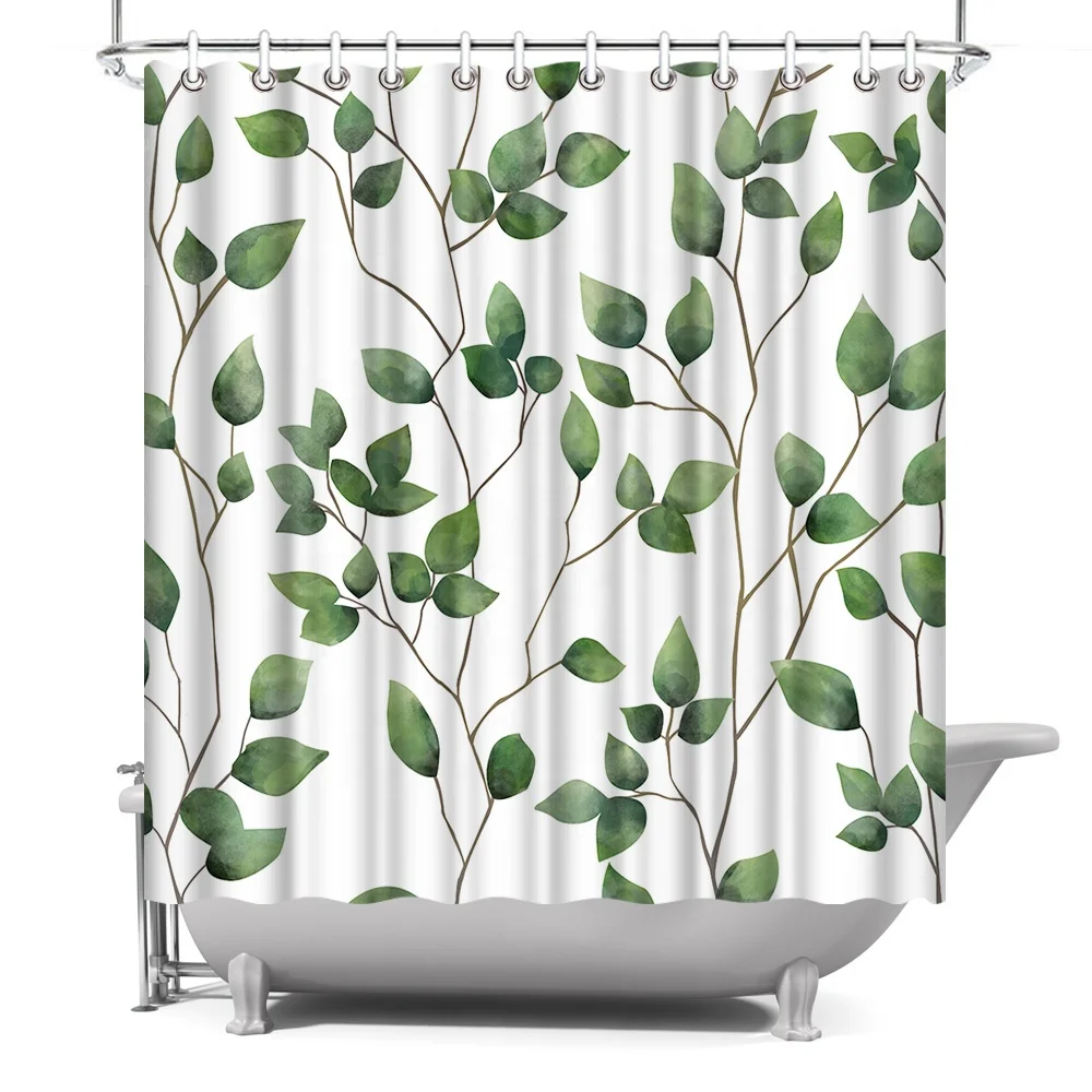 

Cheap Hot Selling Custom Digital Print Light Green Leaves Picture Bathroom Accessory Shower Curtain, Customized color