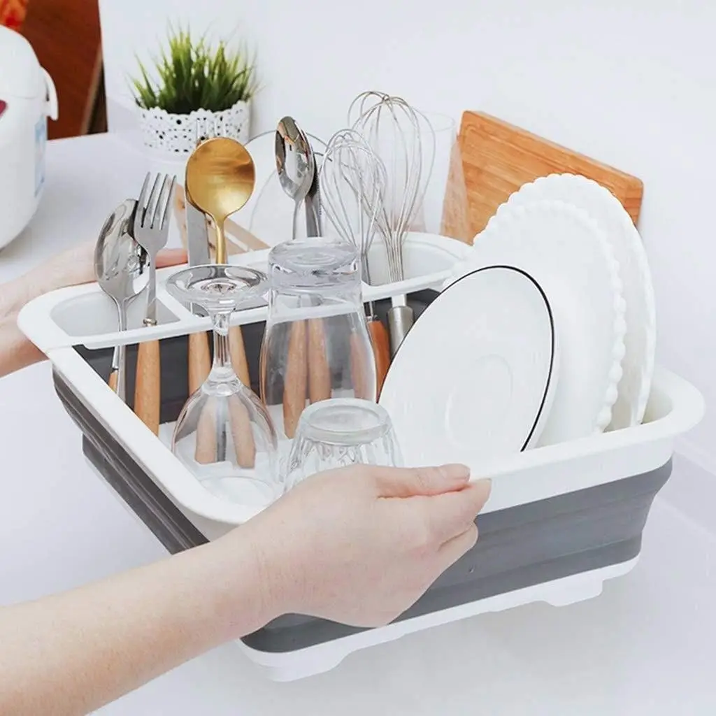 

New Design Large Storage Folding Dish Drying Rack Kitchen Collapsible Vegetable Washing Draining Strainer Basket