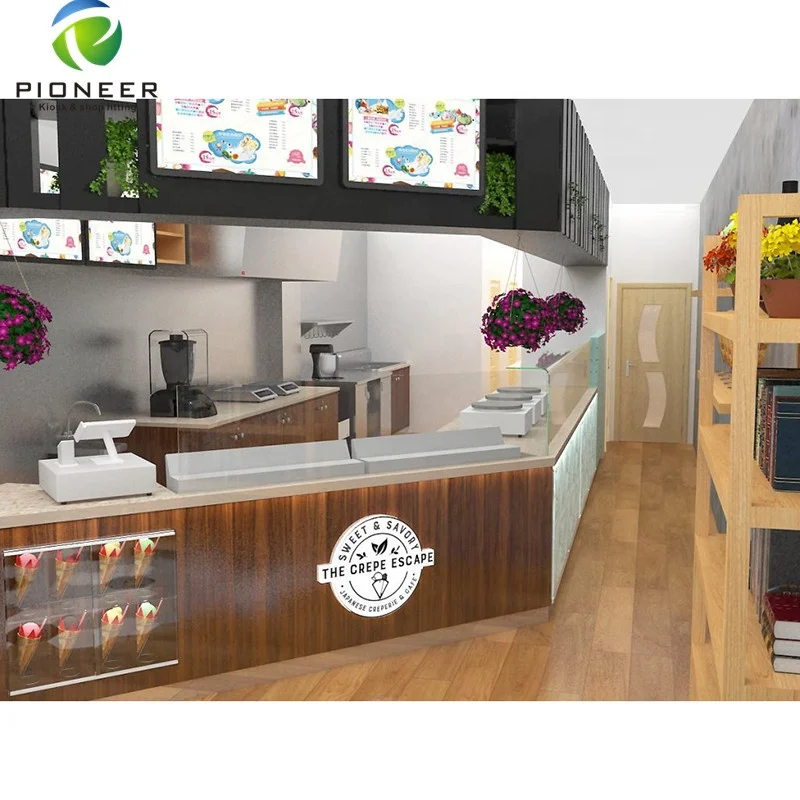 

Pioneer fresh 3D design coffee /bakery / crepe shop interior design , retail store fast food display furniture for sale