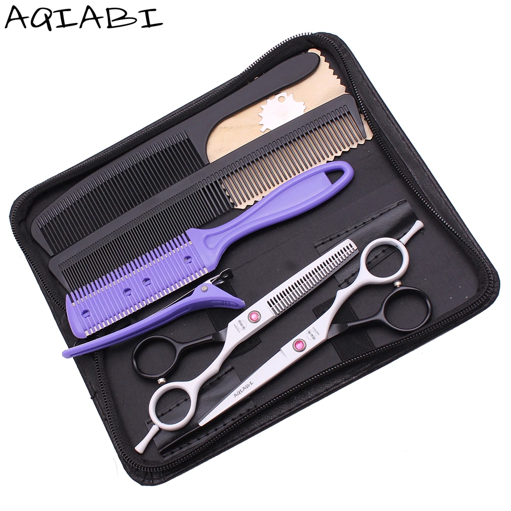 

Hairdresser Scissors Professional 5.5" AQIABI Japanese Steel Hair Cutting Scissors Thinning Shears Haircut Set A1013, White&black
