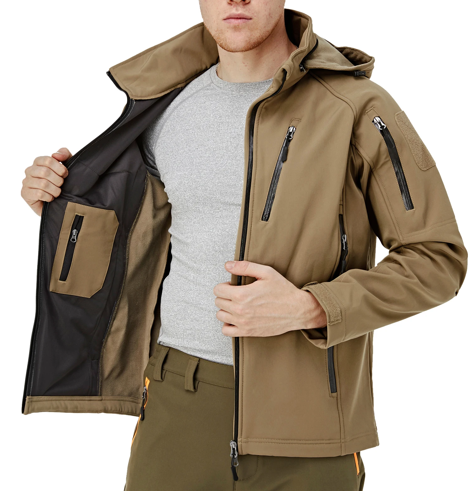 

Windproof Winter Fleece Lining Hooded Jacket Mens Waterproof Softshell Jacket Coat Hiking Work Tactical Jackets Outwear