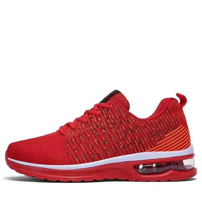

hot selling custom knitted fabric sport shoes men running shoes, Black ,red