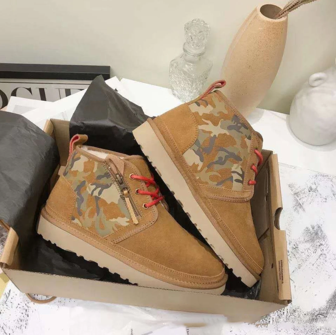

Winter Wool Warmth Men's Sports Sheepskin Shoes Snow Boots Men's Snow Boots Men's Winter Fur Boots, Black, brown,light brown,pink,gray