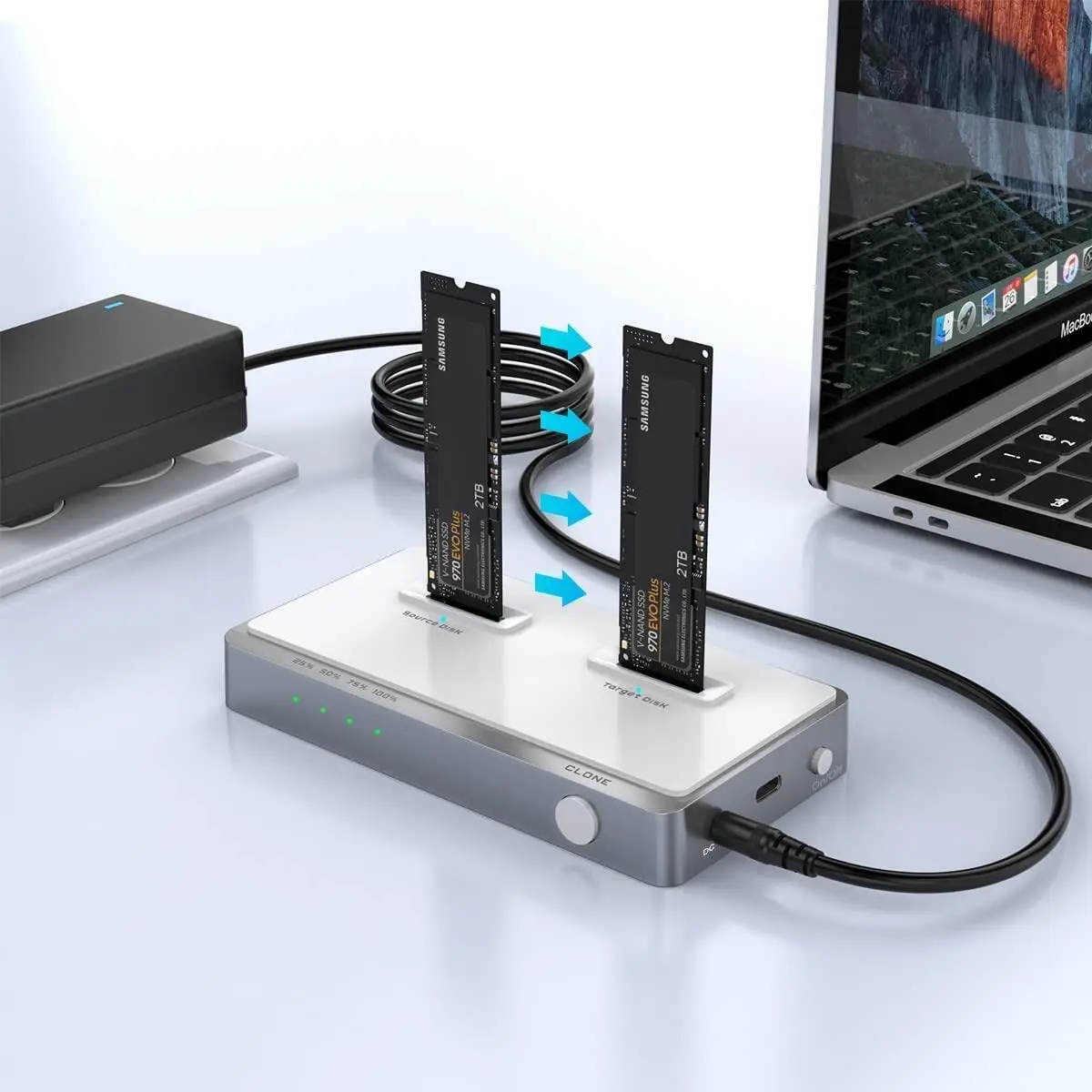 

USB C Dual-Bay NVME Docking Station Tool-Free C to Offline Clone M.2 Duplicator for M2 SSD M Key SSD