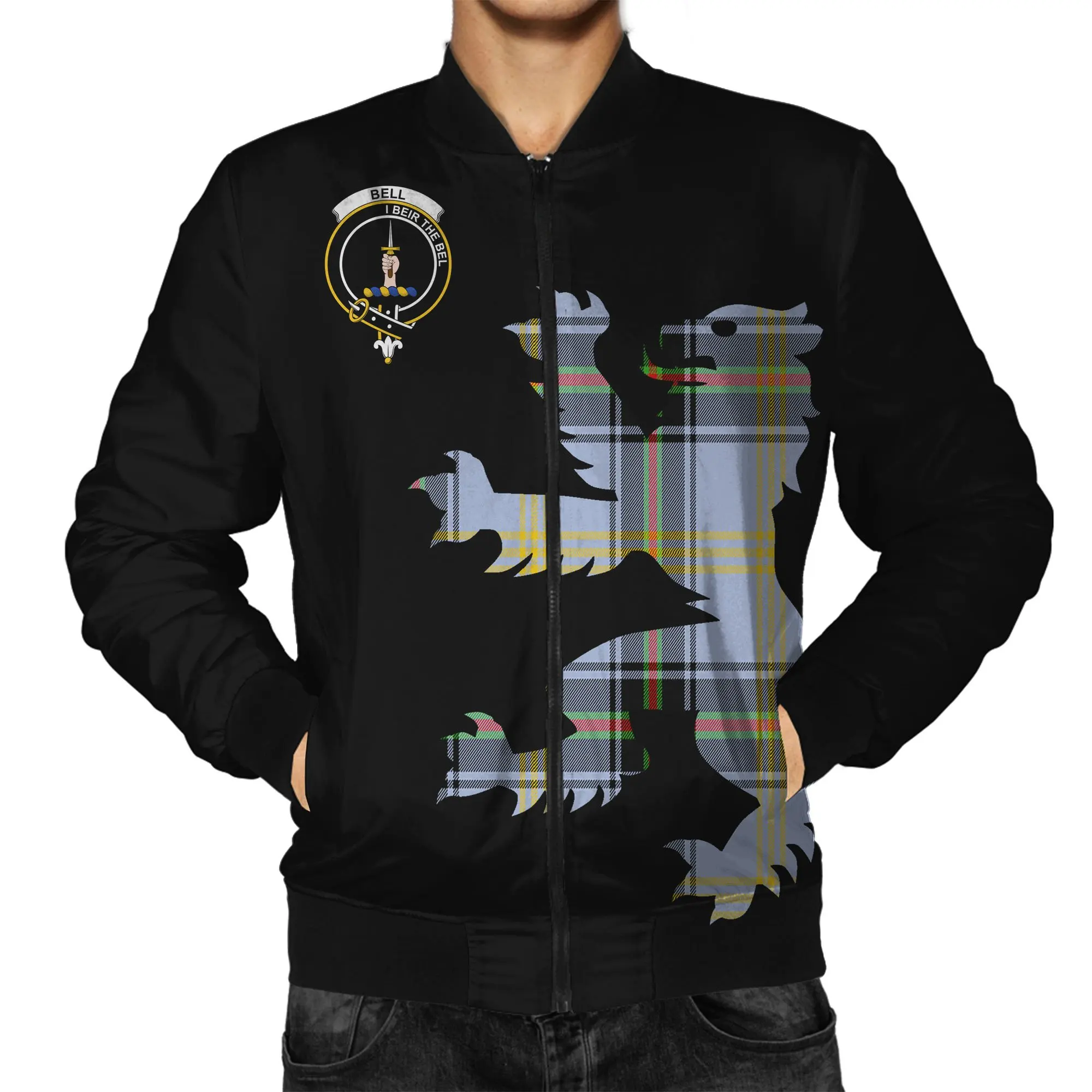 

Latest Custom Oversized Jacket For Men Scotland Bell Clan Tartan Lion Printed Slin Fit Bomber Jacket Men's Plain Bomber Jacket, Customized color